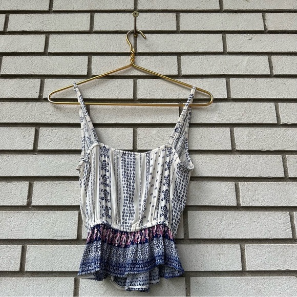 Angie Boho Floral Print Ruffle Hem Surplice Peplum Top Adjustable Straps S - Picture 6 of 8